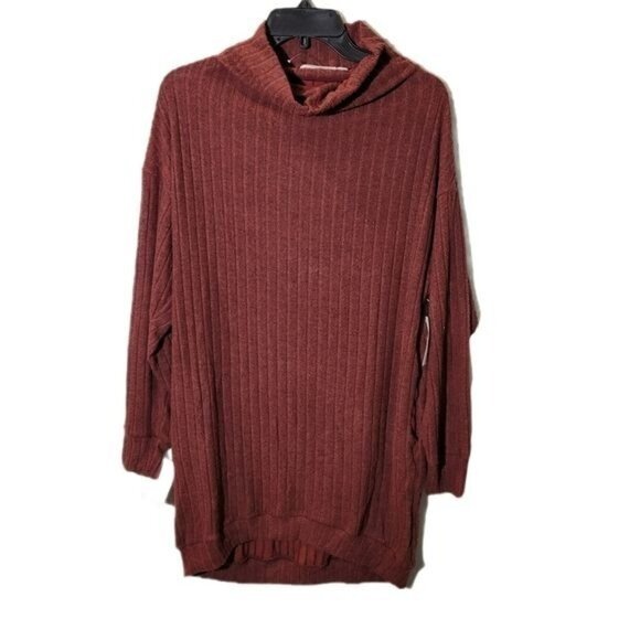 Lush Rib Knit Cowl Neck Pullover Sweater Tunic Dress Sz Small in Wine NWT - Picture 2 of 8